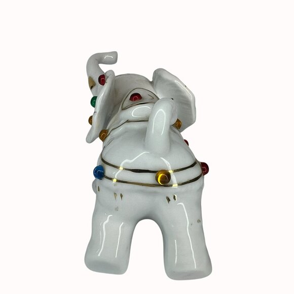 Vintage Ceramic Elephant Figurine White With Multicolor Accents & Gold Trim - Picture 4 of 4